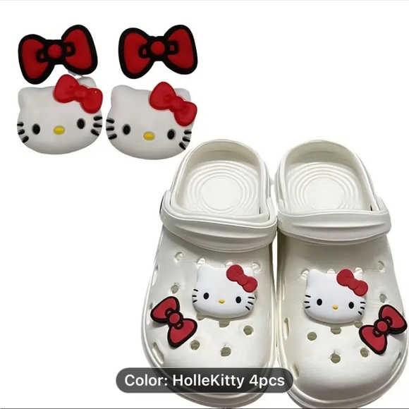 Hello Kitty CROCS Shoe Charms 4pc 2 kitty 2bows Jibbitz NEW - Picture 2 of 3